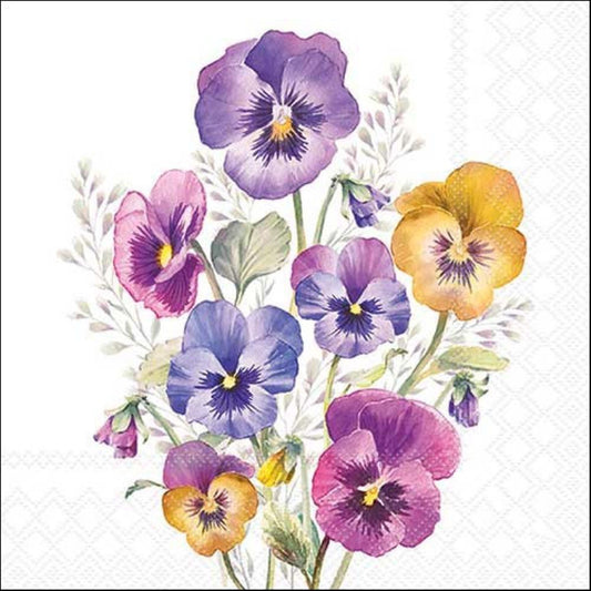 4 x Paper Napkins - Pansies - Ideal for Decoupage / Napkin Art