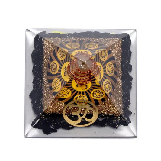 Black Tourmaline Orgonite Chakra Pyramid With Ohm - 7cm x 7cm x 6cm