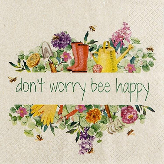 4 x Paper Napkins - Bee Happy - Ideal for Decoupage / Napkin Art