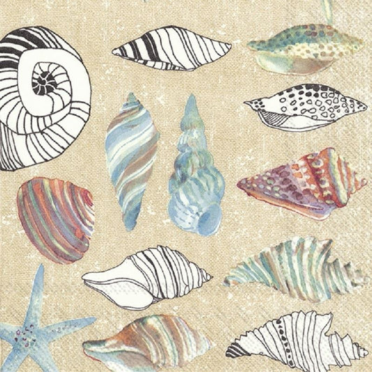 4 x Paper Napkins -Clams in the Sand  - Ideal for Decoupage / Napkin Art