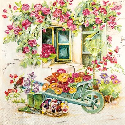 4 x Paper Napkins - Backyard Garden - Ideal for decoupage / Napkin Art