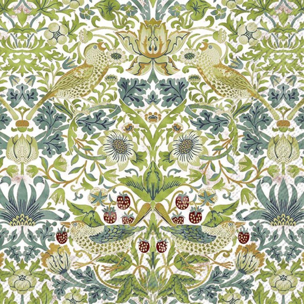 IHR Pack of 20 Paper Napkins / Serviettes - Strawberry Thief White (William Morris) - 33cm x 33cm - 3 Ply