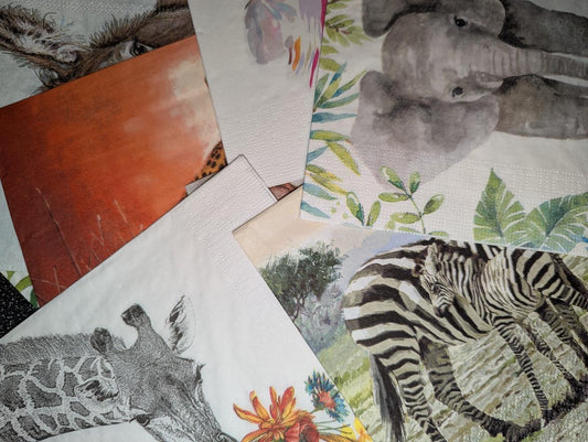 10 x Paper Napkins - Animal Mixture - Ideal for Decoupage / Napkin Art