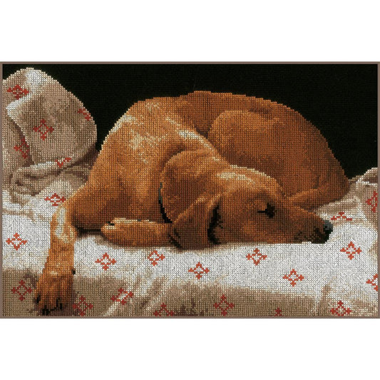 Counted Cross Stitch Kit by Lanarte: Sleeping Dog 35 x 26cm