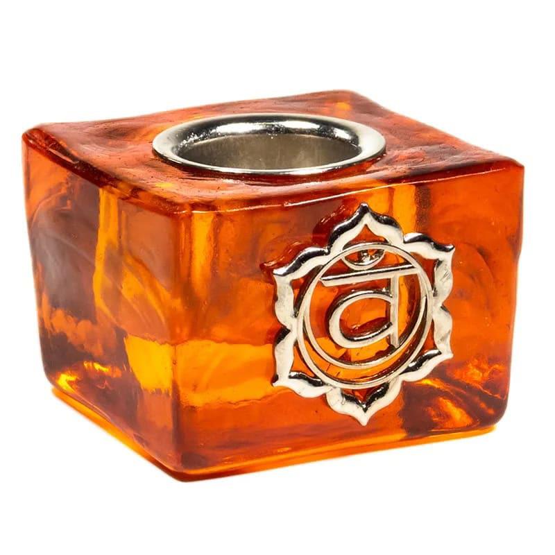 Glass Decorative Chakra Candle Holder | Sacral Chakra | 4.5cm x 4.5cm x 3.5cm