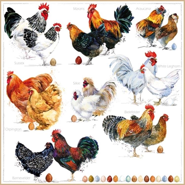 4 x Paper Napkins - Chickens  - Ideal for Decoupage / Napkin Art