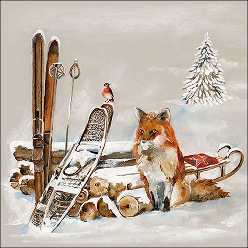 4 x Paper Napkins - Fox and Bird - Ideal for Decoupage / Napkin Art