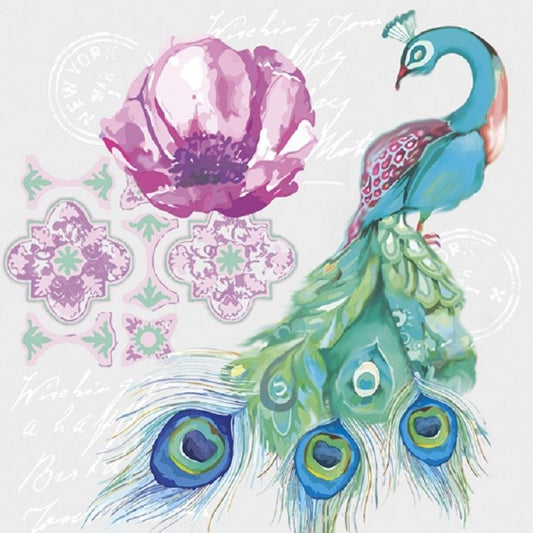 4 x Paper Napkins - Watercolour Peacock - Ideal for Decoupage / Napkin Art