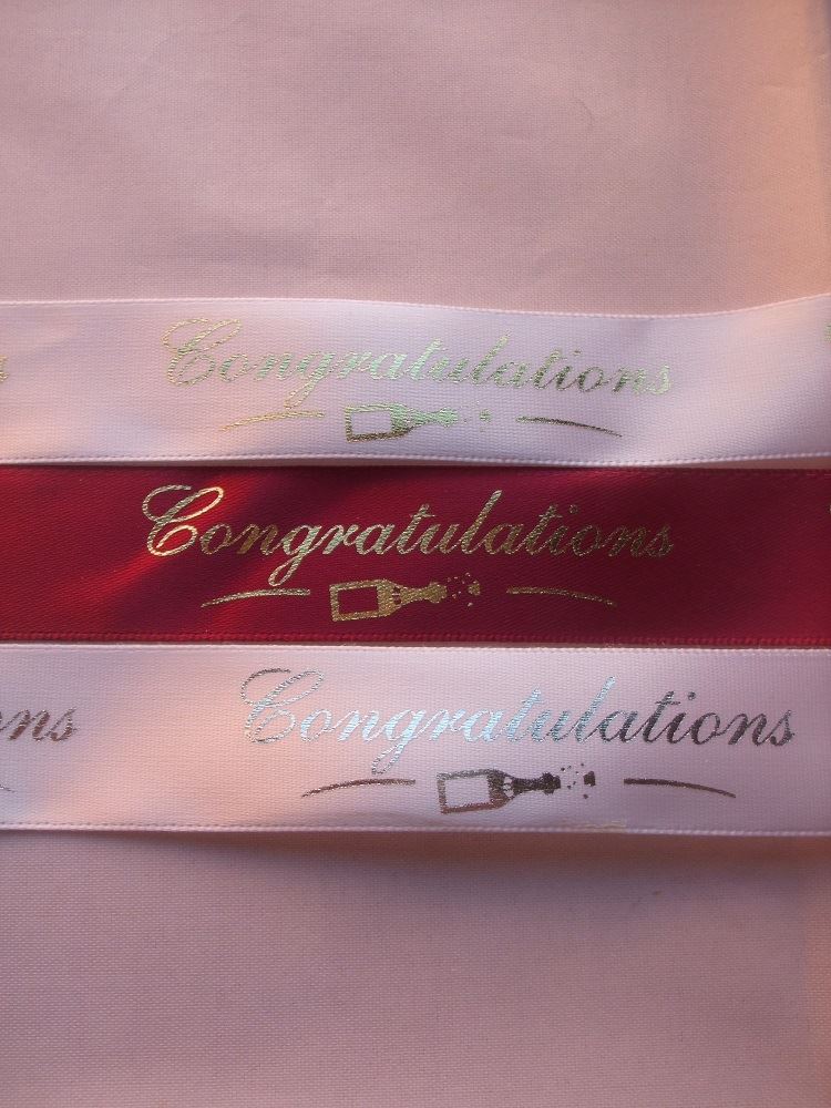 2 Metres of Club Green "Congratulations" Ribbon - Choice of Colours - 20mm Wide