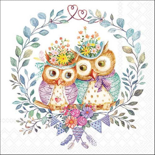 4 x Paper Napkins - Owl Couple in Love - Ideal for Decoupage / Napkin Art