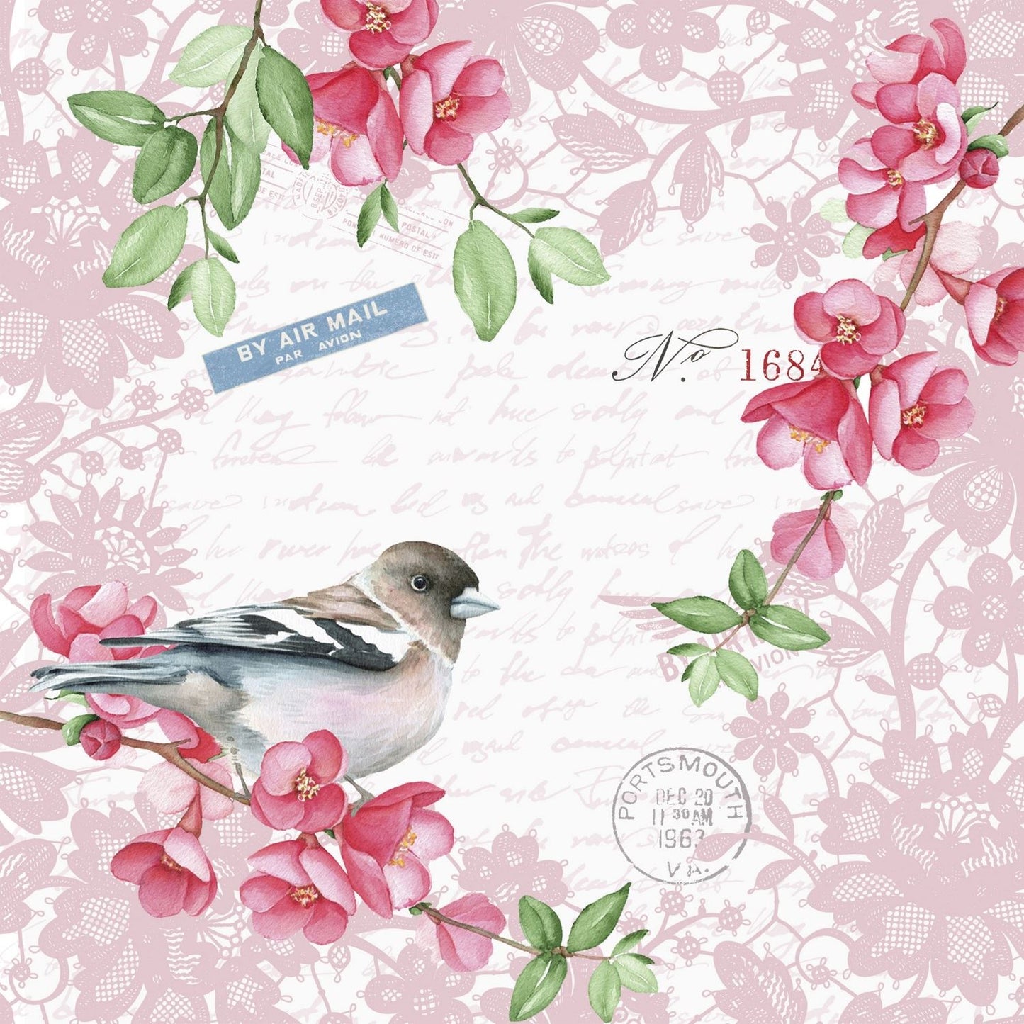 4 x Paper Napkins - Sweet Bird - Ideal for Decoupage / Napkin Art