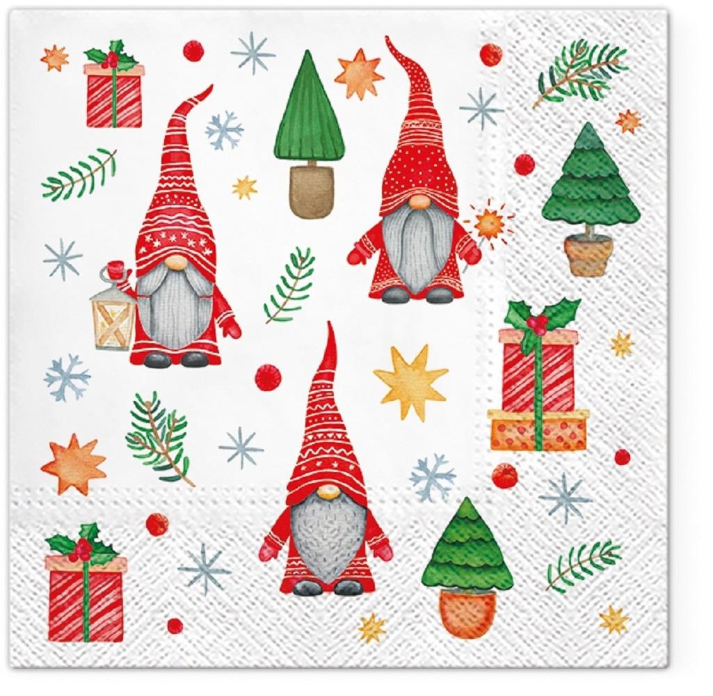 4 x Paper Napkins - Gnomes & Gifts - Ideal for Decoupage / Napkin Art