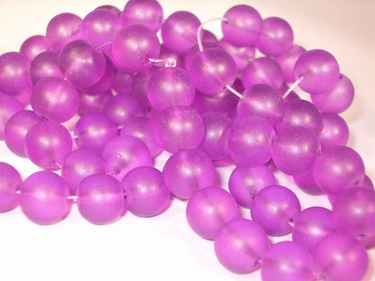 Purple Frosted Glass Beads - 10mm - Approximately 80 Beads