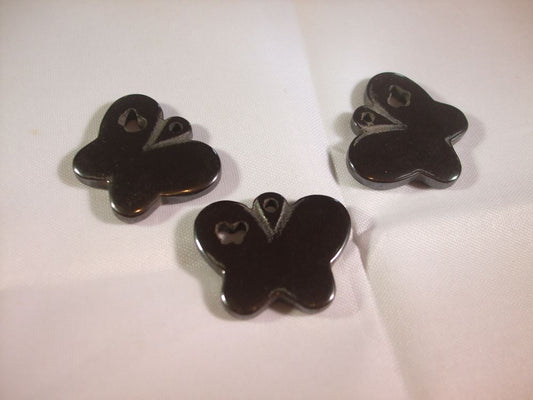 Pack of 3 Hematite Pendants - Butterfly With Cut Out - 25mm x 20mm