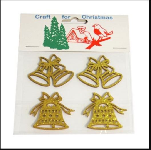 Craft For Occasions "Craft For Christmas" Embellishments - Pack of 4 Gold Bells - C1485