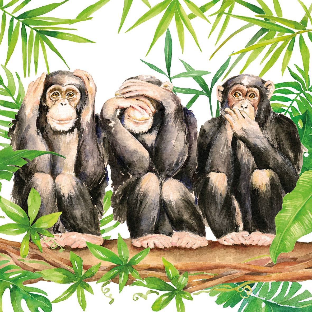 4 x Paper Napkins - Tropical Chimps - Ideal for Decoupage / Napkin Art