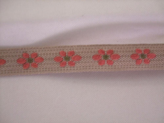 2 Metres of Berties Bows Forest Collection Ribbon - 9mm - Pink Flowers