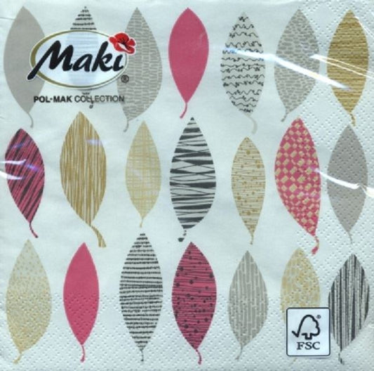 4 x Paper Napkins - Patterned Leaves - Ideal for Decoupage / Napkin Art