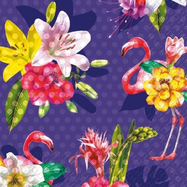 4 x Paper Napkins - Bright Flamingos - Ideal for Decoupage / Napkin Art