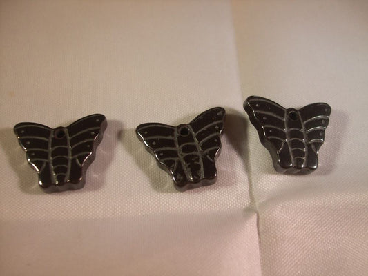 Pack of 3 Hematite Pendants - Butterfly - 20mm x 20mm