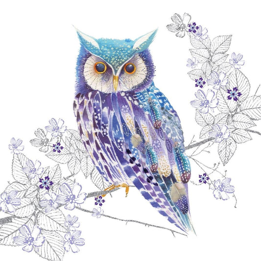 4 x Paper Napkins - Blue Owl - Ideal for Decoupage / Napkin Art