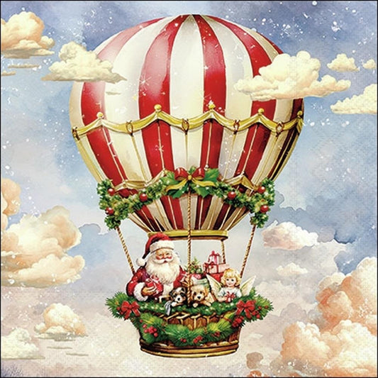 4 x Paper Napkins -Santa in Air Balloon - Ideal for Decoupage / Napkin Art