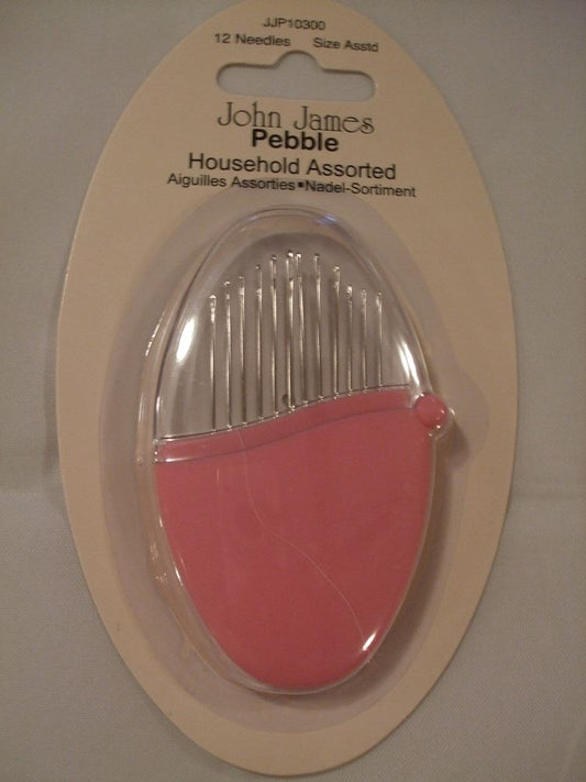 John James Pebble Needle Set - Set of 12 Assorted Household Needles In Vivacious Pink Pebble