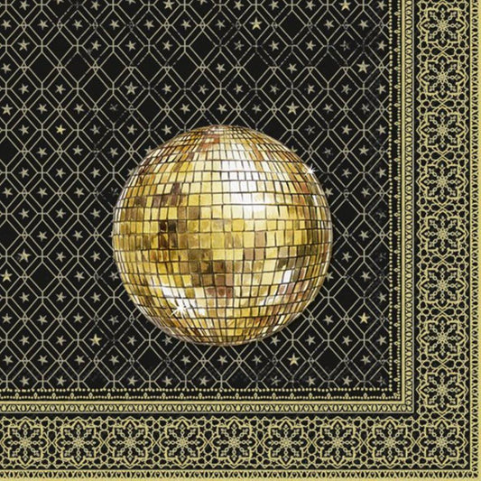 4 x Paper Napkins - Golden Disco Ball - Ideal for Decoupage / Napkin Art