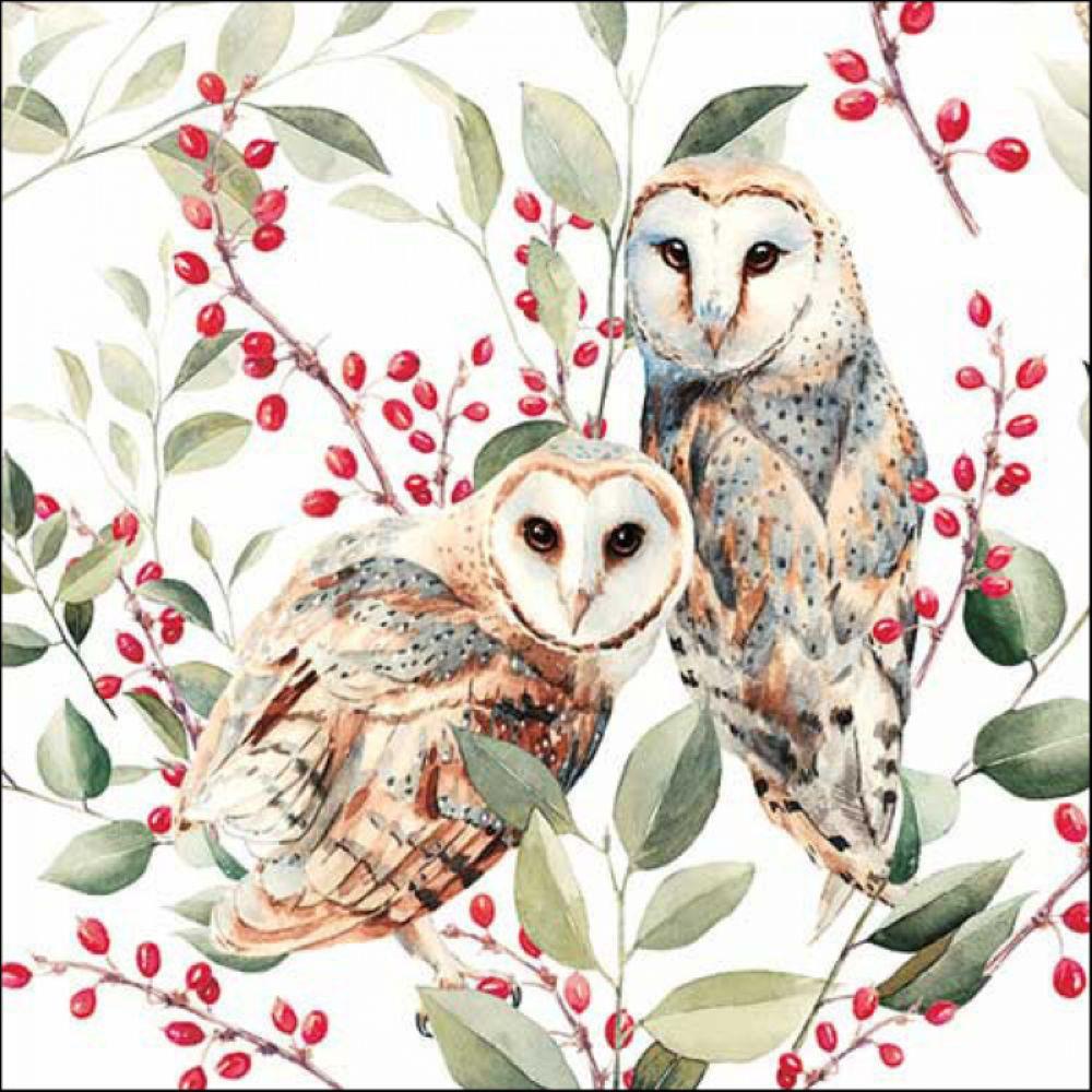 Ambiente Pack of 20 Paper Napkins / Serviettes - Barn Owl Couple - 33cm x 33cm - 3 Ply