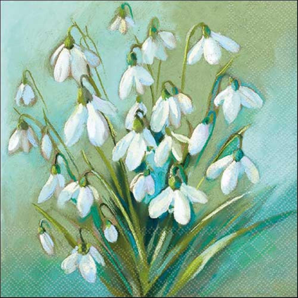 4 x Paper Napkins - Snowdrops in Winter - Ideal for Decoupage / Napkin Art
