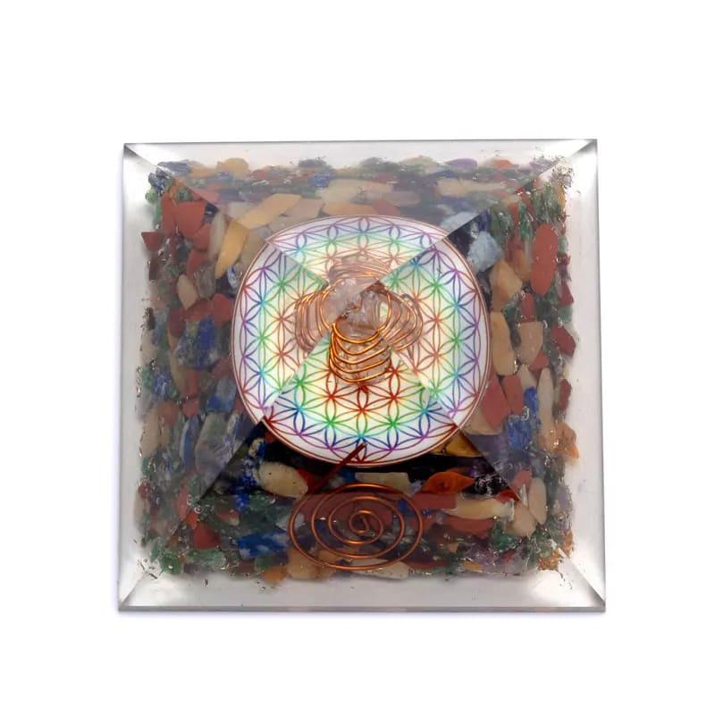 Crystal Point Chakra Pyramid With Flower of Life - 7cm x 7cm x 6cm