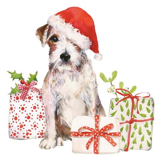 4 x Paper Napkins - Christmas Pup - Ideal for Decoupage / Napkin Art