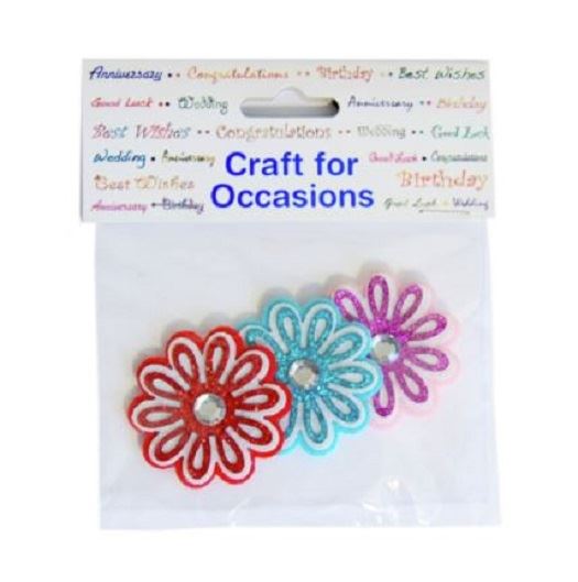 Craft For Occasions Embellishments - Pack of 3 Flowers With Diamante Embellishment - C2244