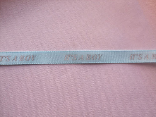 2 Metres of Club Green "It's A Boy" Ribbon - Blue With Silver Writing - 6mm Wide