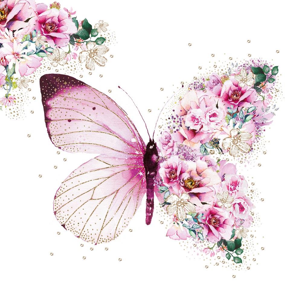 PPD Pack of 20 Paper Napkins / Serviettes - Butterfly Flowers - 33cm x 33cm - 3 Ply