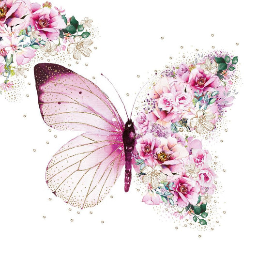 PPD Pack of 20 Paper Napkins / Serviettes - Butterfly Flowers - 33cm x 33cm - 3 Ply