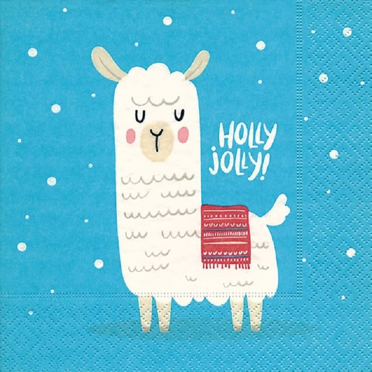 4 x Paper Napkins - Holly Jolly Llama - Ideal for Decoupage / Napkin Art