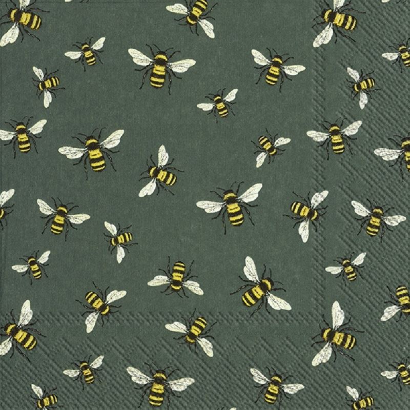 4 x Paper Napkins - Lovely Bees on Green  - Ideal for Decoupage / Napkin Art