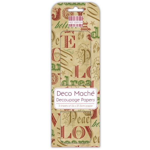 First Edition Deco Mache Decoupage Paper,  Xmas Type, 3 Sheets