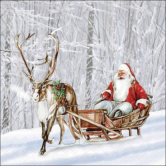 4 x Paper Napkins - Santa in Snowy Forest - Ideal for Decoupage / Napkin Art