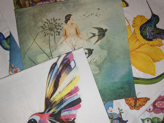 10 x Paper Napkins - Birds Mixture - Ideal for Decoupage / Napkin Art