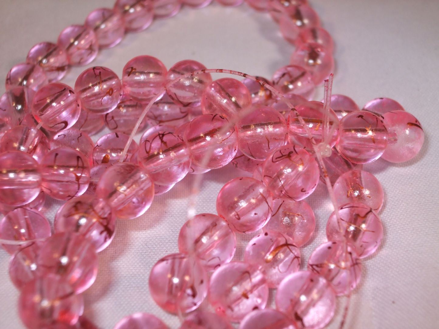 Glass Drawbench Beads - 8mm - Approximately 100 Beads - Pink & Black