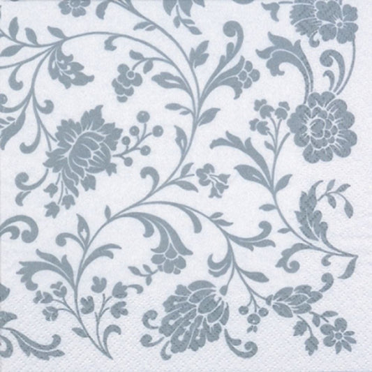 4 x Paper Napkins - Arabesque Whte & Silver  - Ideal for Decoupage / Napkin Art