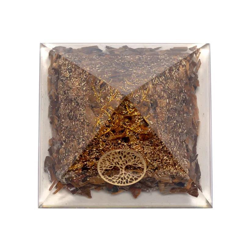 Tiger Eye Pyramid With Tree of Life - 7cm x 7cm x 6cm