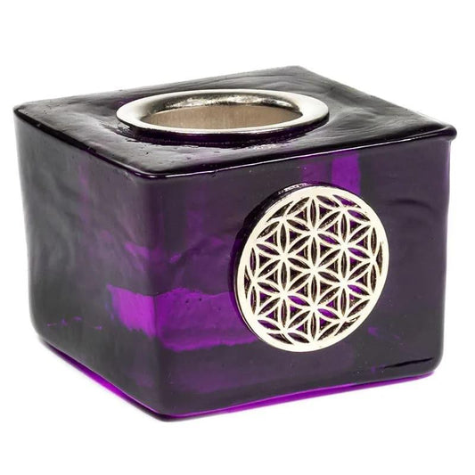 Glass Decorative Candle Holder | Flower of Life | 4.5cm x 4.5cm x 3.5cm