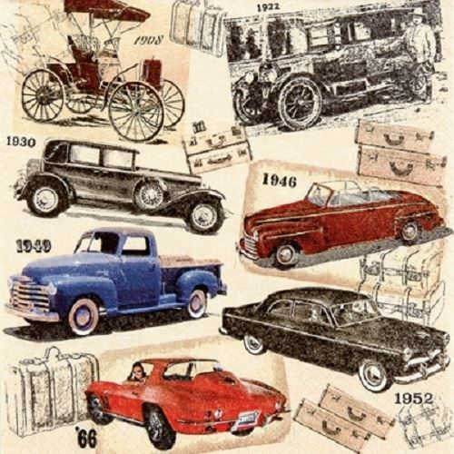 4 x Paper Napkins - Classic Cars - Ideal for Decoupage / Napkin Art