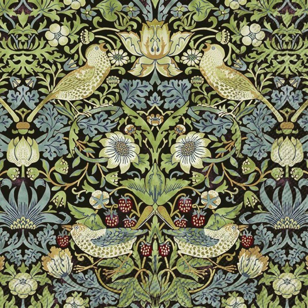 IHR Pack of 20 Paper Napkins / Serviettes - Strawberry Thief Black (William Morris) - 33cm x 33cm - 3 Ply