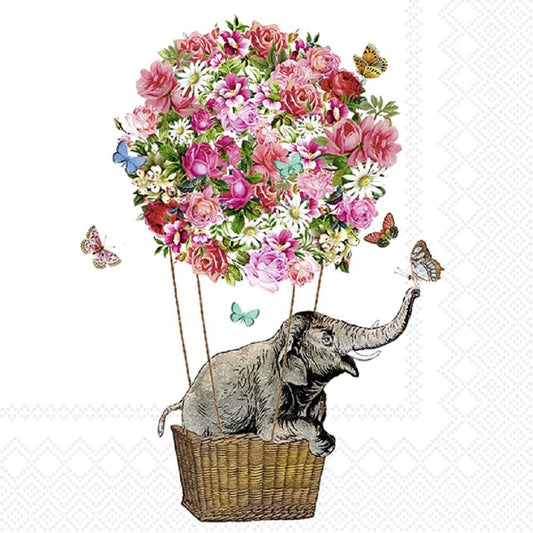 4 x Paper Napkins -  Balloon Elephant - Ideal for Decoupage / Napkin Art