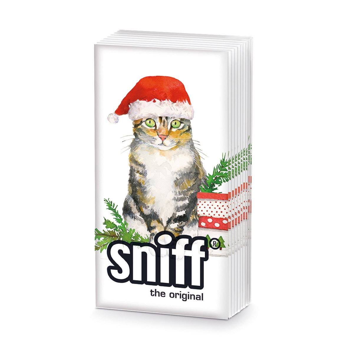 Christmas Cat - Novelty Paper Tissues Handbag / Pocket Sized Single Pack of 10 Tissues