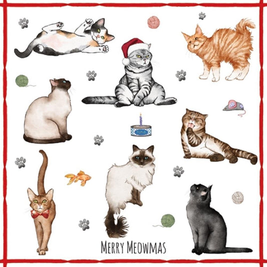 4 x Paper Napkins - Merry Meowmas - Ideal for Decoupage / Napkin Art